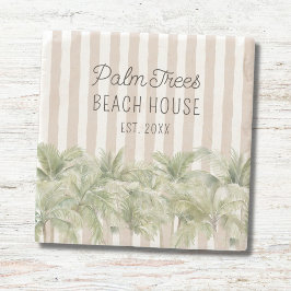 Tropiska palmer Beige ränder Strandhus Stenunderlägg