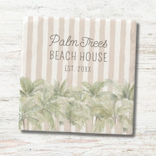 Tropiska palmer Beige ränder Strandhus Stenunderlägg