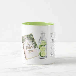 Tropiska palmer blad gröna vita lime Strand Mugg