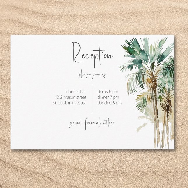 Tropiska palmer bröllopsmottagning tilläggskort (Tropical Palm Trees Wedding Reception Enclosure Card)