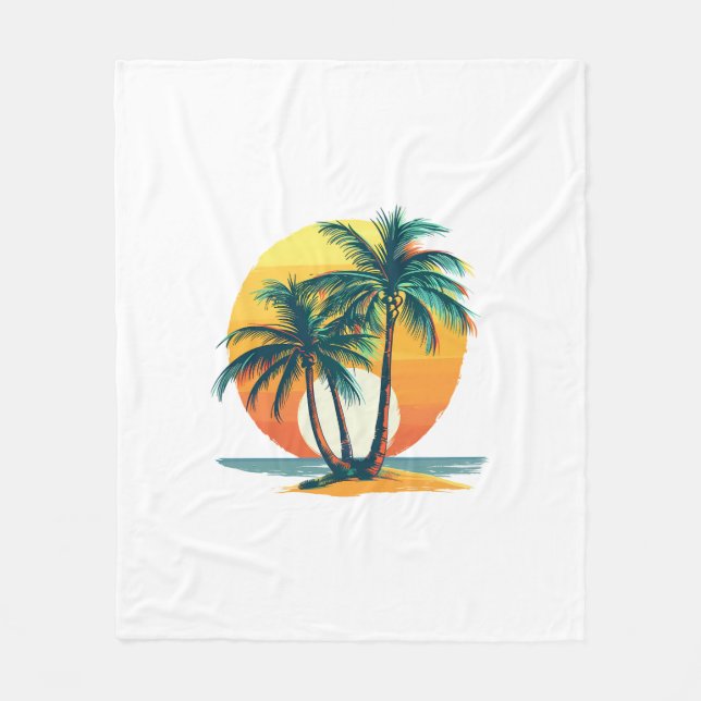Tropiska palmer med levande solnedgång fleecefilt (Framsidan)