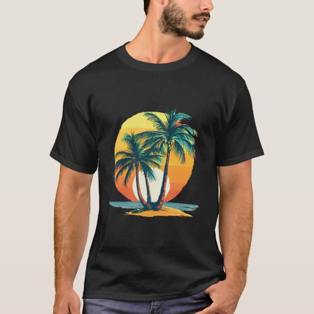 Tropiska palmer med levande solnedgång t shirt (Framsida)