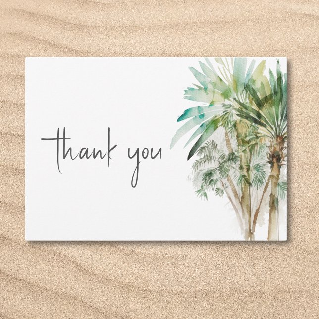 Tropiska palmer Modern Bröllop Tack Kort (Tropical Palm Trees Modern Wedding Thank You Card)