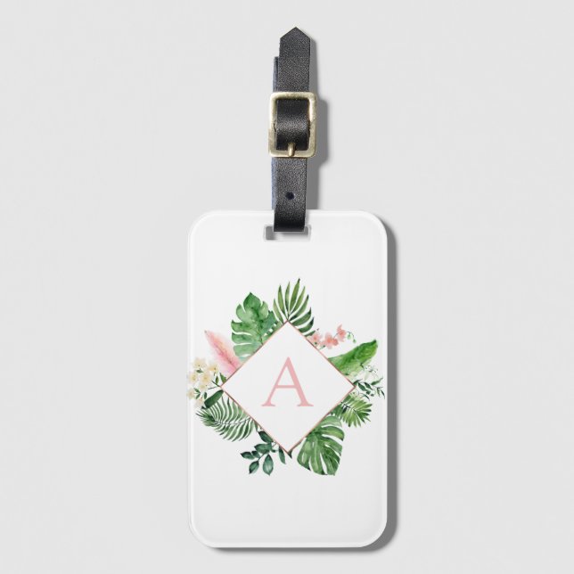 Tropiska Palmer Monogram Rosa Bröllop Bagagebricka (Framsida vertikal)