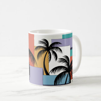 Tropiska palmer på geometrisk solnedgångsbakgrund kaffemugg