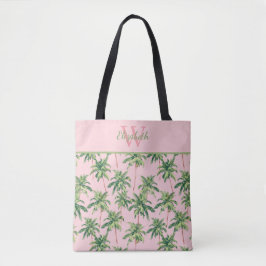 Tropiska palmer på rosa monogram tygkasse