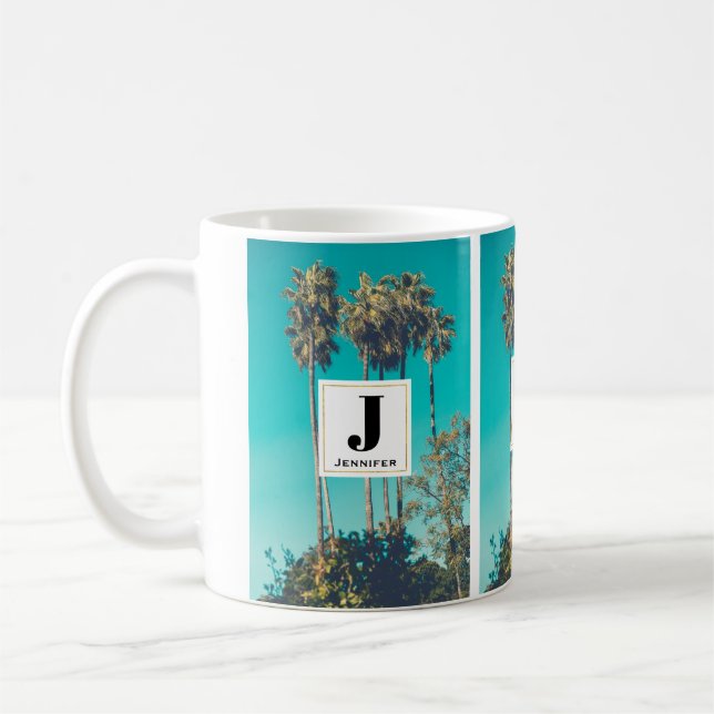 Tropiska palmer Retro vibe monogram Kaffemugg (Vänster)