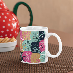 Tropiska palmlövar i rosa & blått kaffemugg