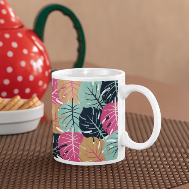 Tropiska palmlövar i rosa & blått | kaffemugg (Skapare uppladdad)