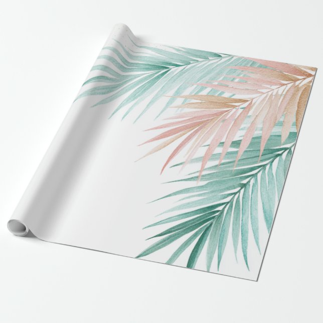 Tropiska palmlövar Pastell Rosa Grön Blå  Presentpapper (Utrullad)