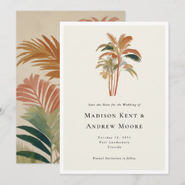 Tropiska Palmträd Akvarell Pastell Boho Bröllop Spara Datumet