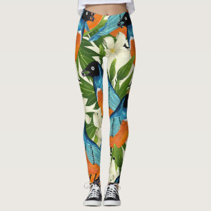 Tropiska papaya och fågel mönster. leggings