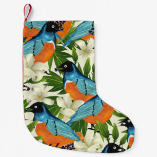 Tropiska papaya och fågel mönster. liten julstrumpa