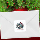 Tropiska papegoja-Säsonhälsningar jul Fyrkantigt Klistermärke<br><div class="desc">Att fånga tropikarnas innersta väsen med vår "Tropical Parrot Säsonhälsningars jul"-dekal. Med "Säsonhälsningar"-mallskript under parrot i helgdag med en röd Jultomten hatt,  i en vacker julbukett av gräs,  pinekoner,  hallon och en guld-baubel.</div>