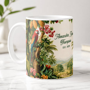 Tropiska papegojor Cacao Blomma Akvarell Namn Est. Kaffemugg