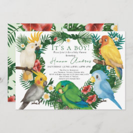 Tropiska papegojor exotiska fåglar Pojke Baby Show Inbjudningar