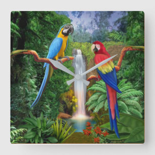 Tropiska papegojor för Macaw Fyrkantig Klocka