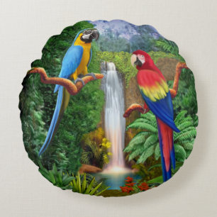Tropiska papegojor för Macaw Rund Kudde