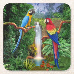 Tropiska papegojor för Macaw Underlägg Papper Kvadrat