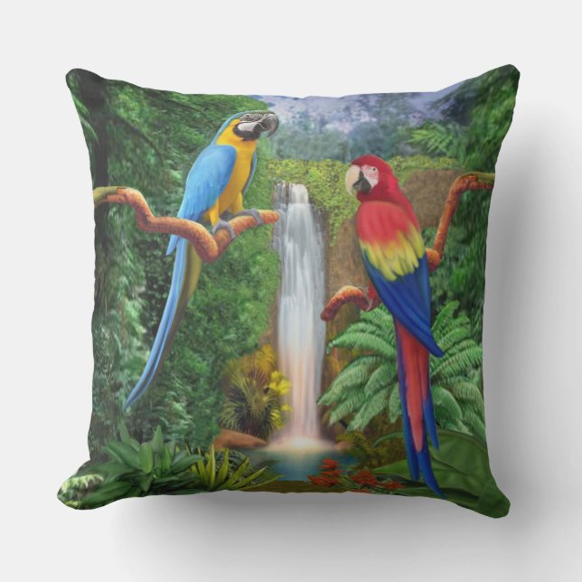Tropiska papegojor för Macaw Utomhuskudde (Framsida)