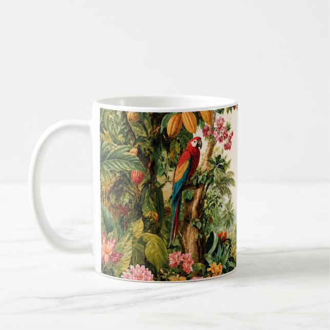 Tropiska papegojor Kakaoblossom Akvarell Kaffemugg (Vänster)