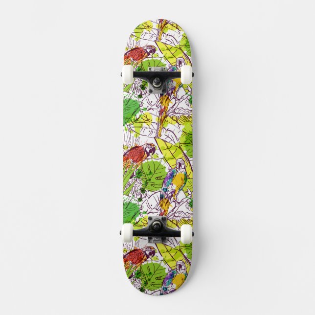 Tropiska papegojor skateboard bräda 20 cm (Framsida)
