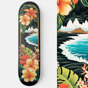 Tropiska paradise Beach & Flowers Art Mini Skateboard Bräda 18,5 Cm