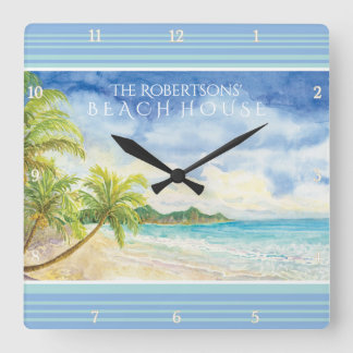 Tropiska paradise Beach House Handflatan Art Fyrkantig Klocka