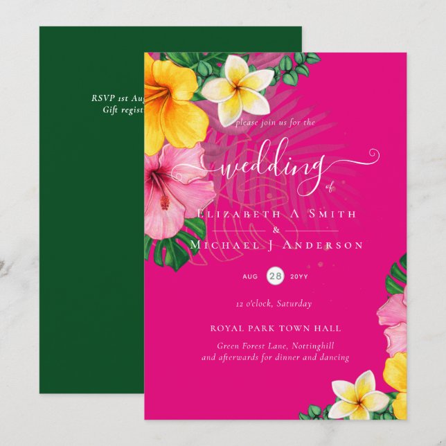 Tropiska paradise Beach Wedding Vibrant-Blommigtar (Fram/baksida)