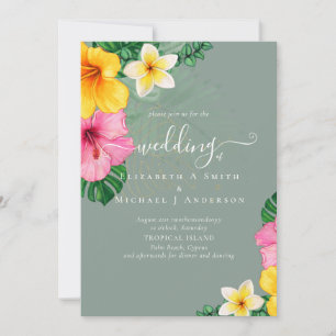 Tropiska paradise Beach Wedding Vibrant-Blommigtar Inbjudningar