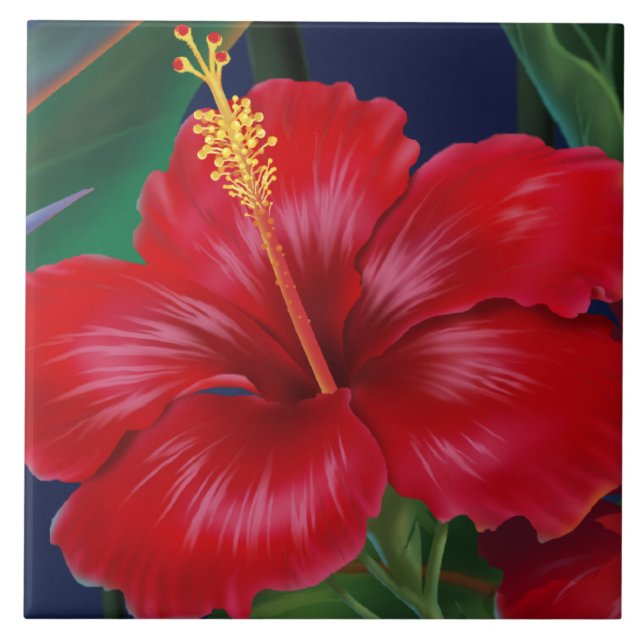 Tropiska paradise Hawaiian Hibiscus Tiles & Trivet Kakelplatta (Framsidan)