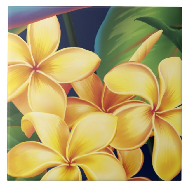 Tropiska paradise Hawaiian Plumeria Tiles & Trivet Kakelplatta (Framsidan)