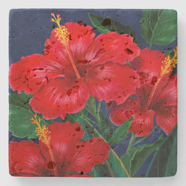 Tropiska paradise Hibiscus Stone Tiki Pub Underläg Stenunderlägg (Framsidan)
