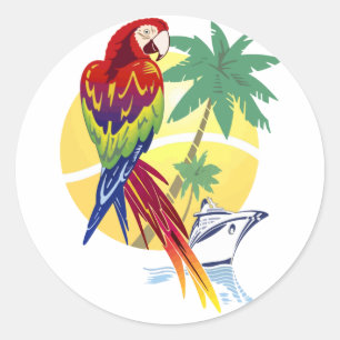 Tropiska paradise med Macaw och Cruise Frakt Runt Klistermärke