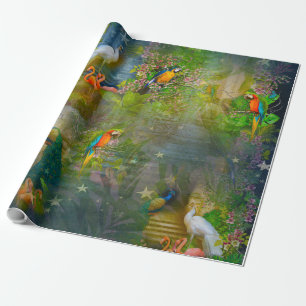 Tropiska paradise & Parrots-Floror Presentpapper