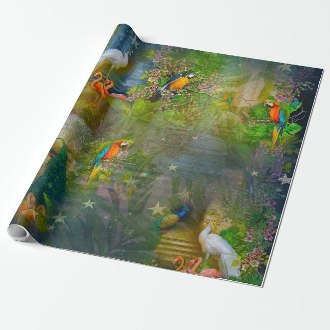 Tropiska paradise & Parrots-Floror Presentpapper (Utrullad)