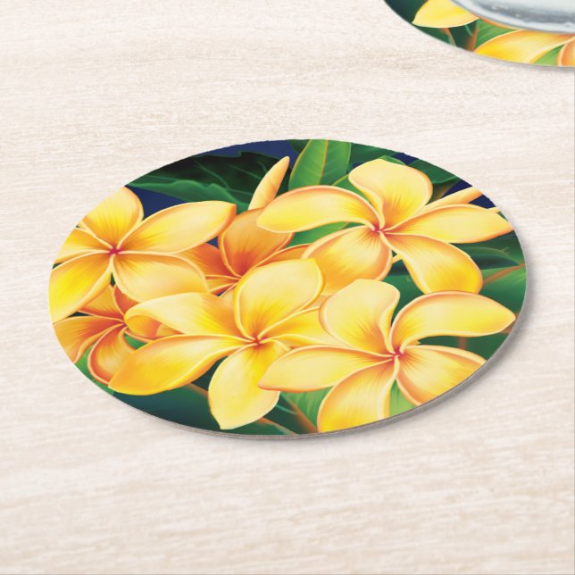 Tropiska paradise Plumeria Hawaiian Underlägg Papper Rund (Vinklad)