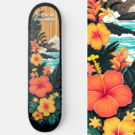 Tropiska Paradise Sea Beach & Flowers Art Mini Skateboard Bräda 18,5 Cm