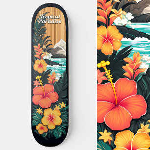 Tropiska Paradise Sea Beach & Flowers Art Mini Skateboard Bräda 18,5 Cm