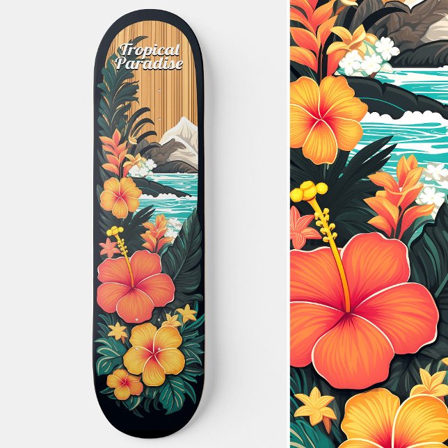 Tropiska Paradise Sea Beach & Flowers Art Mini Skateboard Bräda 18,5 Cm (Tropical Paradise Sea Beach & Flowers Art Skateboard)