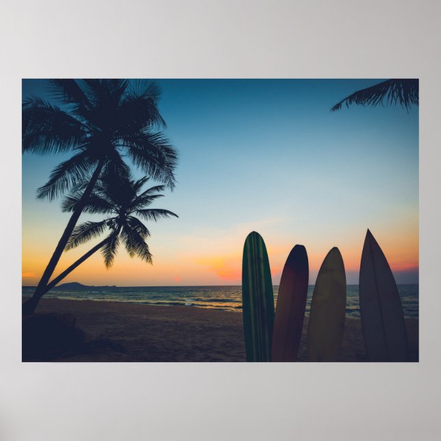Tropiska paradise Surfing Sunset Poster (Framsidan)