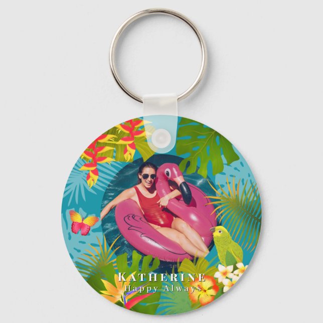 Tropiska paradise Teal Keychain Nyckelring (Framsida)