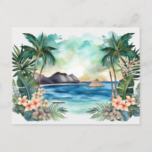 Tropiska paradise Watercolor Beach Vacation Helg Vykort
