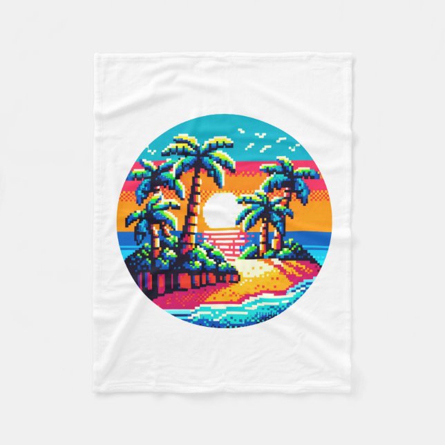 Tropiska paradiser för sunset Beach Relaxing Pixel Fleecefilt (Framsidan)