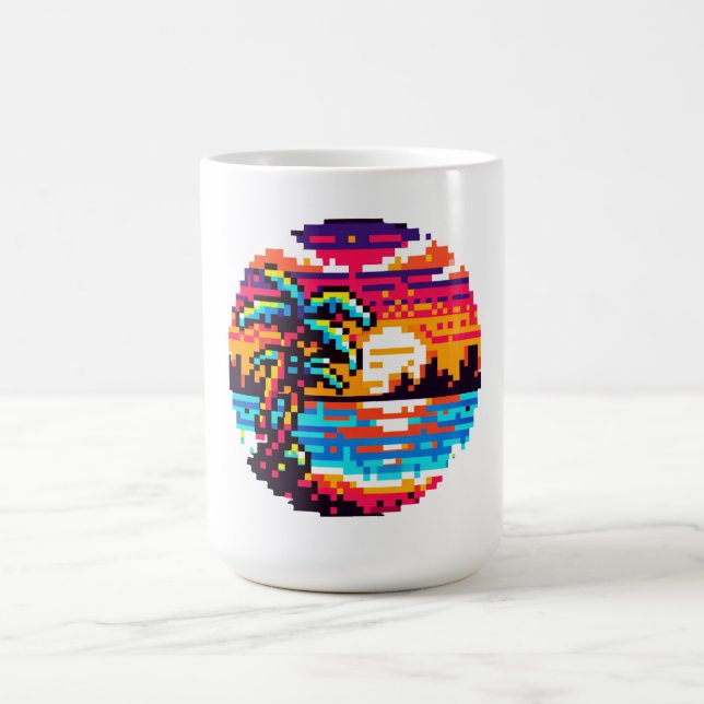 Tropiska paradiser för sunset Beach Relaxing Pixel Kaffemugg (Center)