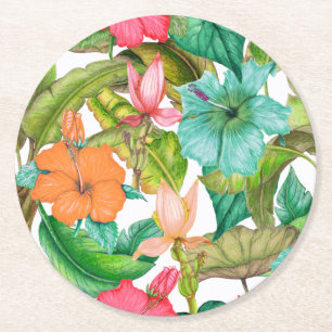Tropiska paradiset Hawaiian Hibiscus-Blommönstret Underlägg Papper Rund