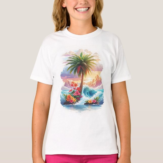 Tropiska parkeringar vid Sunset t shirts design (Framsida)