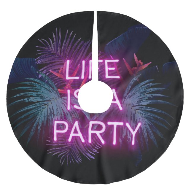 Tropiska party, neon handflatan löv. julgransmatta borstad polyester (Framsidan)