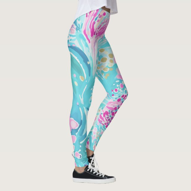 Tropiska Pastel Caribbean Coral Reef Sommar Leggings (Höger)