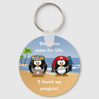 Tropiska Penguins Couple Hula Pirat Island Beach Nyckelring